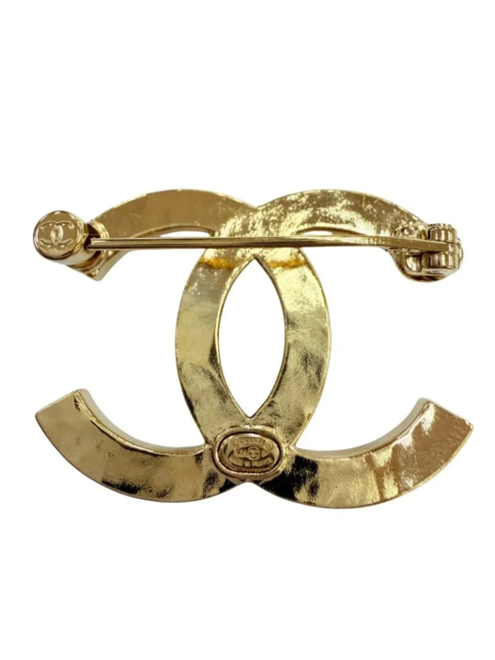 Chanel Metal CC Logo Rhinestone Brooch Gold